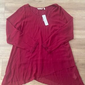 NWT Soft Surroundings Burgundy Red Asymmetrical Tunic Top Long Sleeves Size L